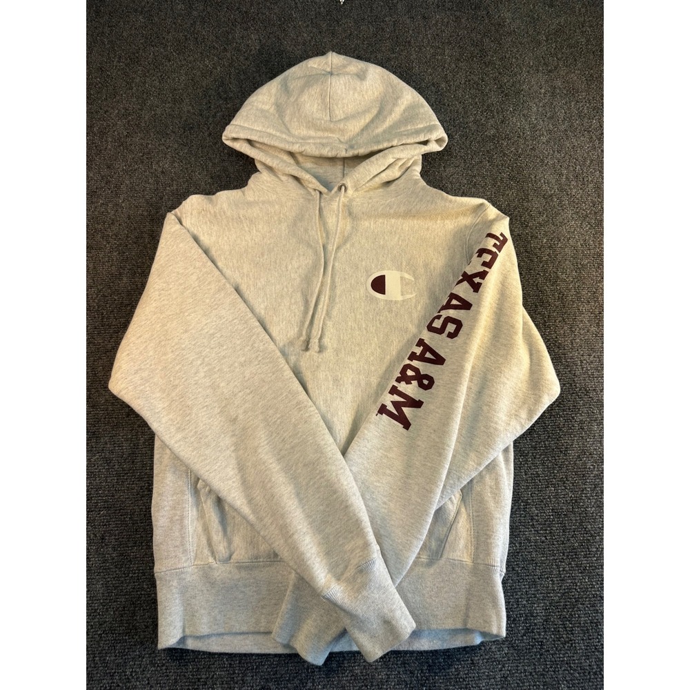 Champion Reverse Weave Texas A&M Hoodie Gray Maroon Small NCAA Aggies Sweatshirt